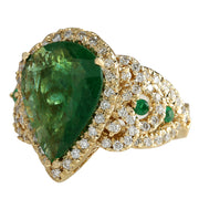 8.00 Carat Natural Emerald 14K Yellow Gold Diamond Ring - Fashion Strada