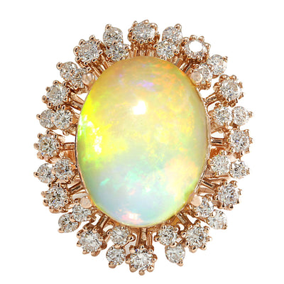 7.99 Carat Natural Opal 14K Rose Gold Diamond Ring - Fashion Strada