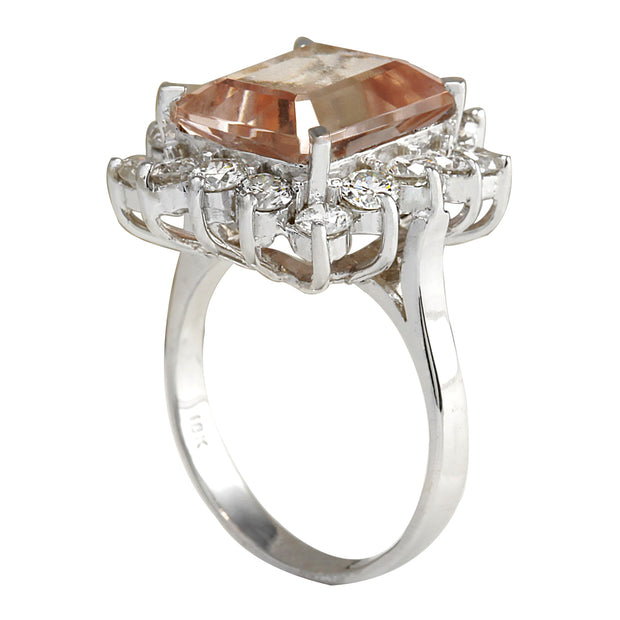 7.92 Carat Natural Morganite 14K White Gold Diamond Ring - Fashion Strada