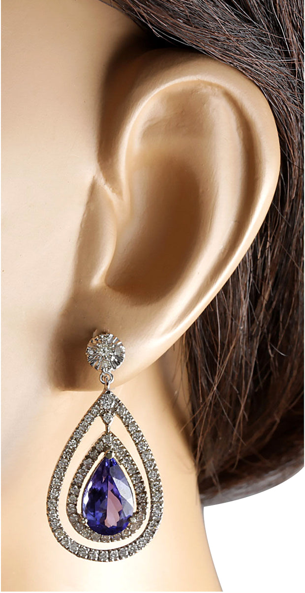 7.82 Carat Natural Tanzanite 14K White Gold Diamond Earrings - Fashion Strada