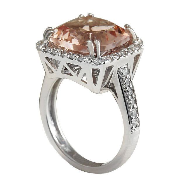 7.81 Carat Natural Morganite 14K White Gold Diamond Ring - Fashion Strada