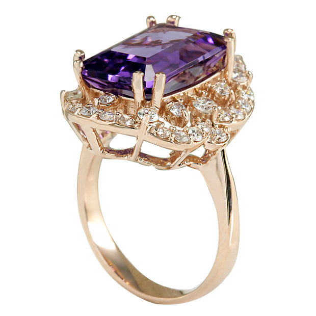 7.78 Carat Natural Amethyst 14K Rose Gold Diamond Ring - Fashion Strada