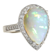 7.70 Carat Natural Opal 14K White Gold Diamond Ring - Fashion Strada