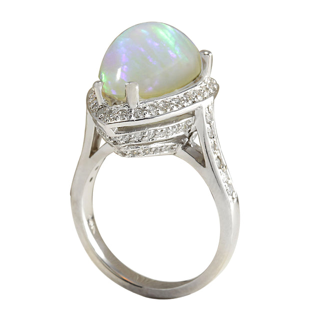 7.70 Carat Natural Opal 14K White Gold Diamond Ring - Fashion Strada