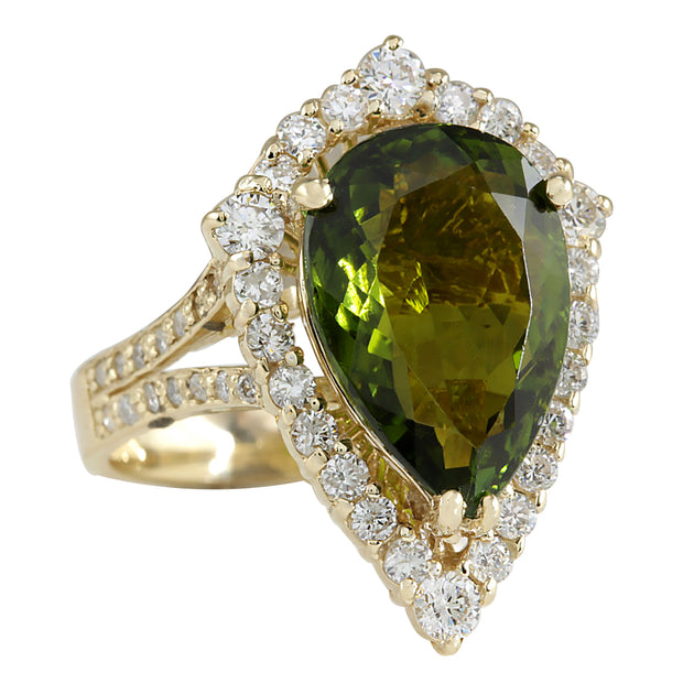 7.48 Carat Natural Tourmaline 14K Yellow Gold Diamond Ring - Fashion Strada
