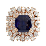 7.46 Carat Natural Sapphire 14K Rose Gold Diamond Ring - Fashion Strada