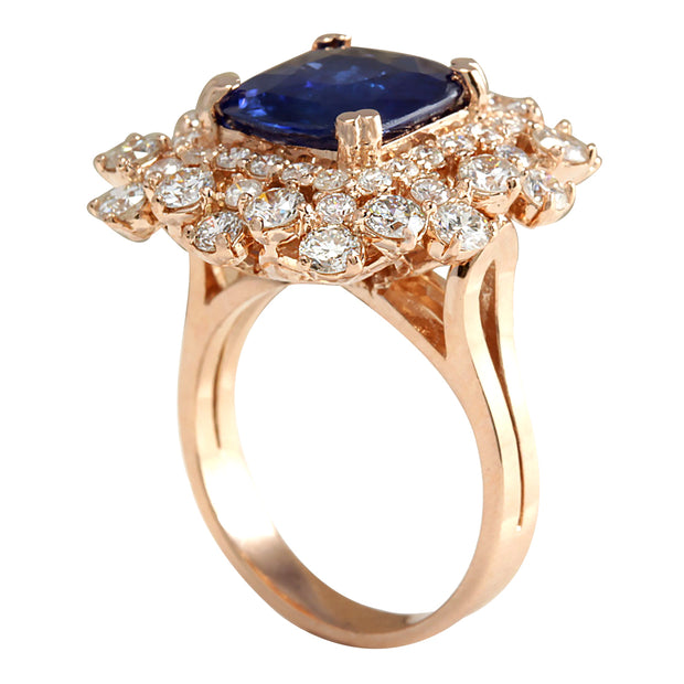 7.46 Carat Natural Sapphire 14K Rose Gold Diamond Ring - Fashion Strada