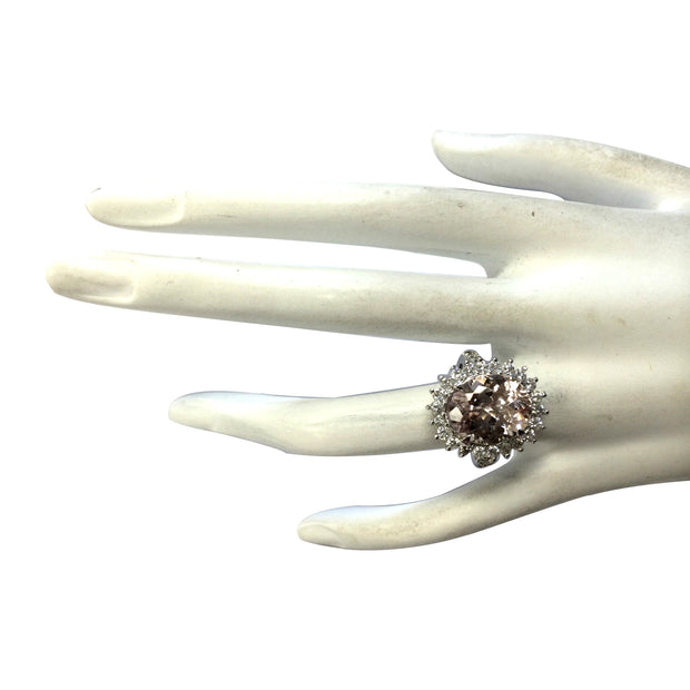 7.34 Carat Natural Morganite 14K White Gold Diamond Ring - Fashion Strada