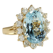 7.24 Carat Natural Aquamarine 14K Yellow Gold Diamond Ring - Fashion Strada