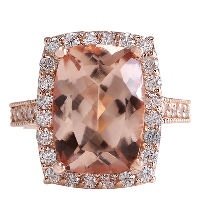 7.12 Carat Natural Morganite 14K Rose Gold Diamond Ring - Fashion Strada