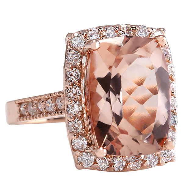 7.12 Carat Natural Morganite 14K Rose Gold Diamond Ring - Fashion Strada