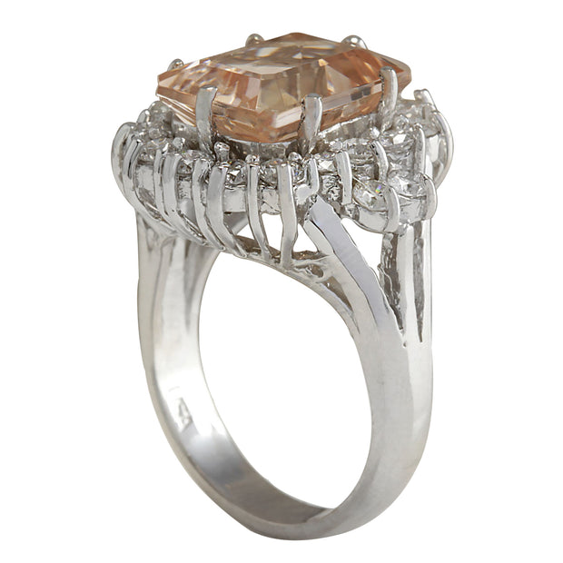 7.04 Carat Natural Morganite 14K White Gold Diamond Ring - Fashion Strada
