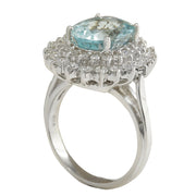 7.03 Carat Natural Aquamarine 14K White Gold Diamond Ring - Fashion Strada
