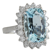 7.00 Carat Natural Aquamarine 14K White Gold Diamond Ring - Fashion Strada