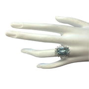 7.00 Carat Natural Aquamarine 14K White Gold Diamond Ring - Fashion Strada