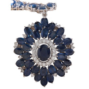 61.35 Carat Natural Sapphire 14K White Gold Diamond Necklace - Fashion Strada
