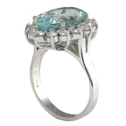 6.99 Carat Natural Aquamarine 14K White Gold Diamond Ring - Fashion Strada