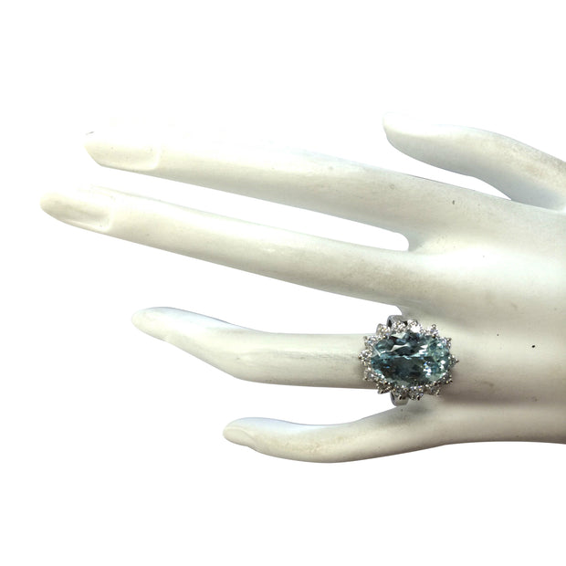 6.99 Carat Natural Aquamarine 14K White Gold Diamond Ring - Fashion Strada