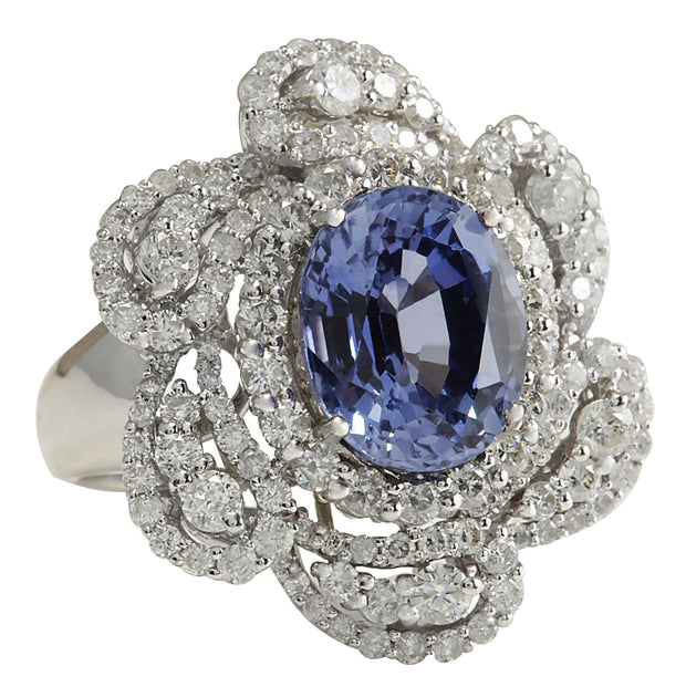 6.96 Carat Natural Ceylon Sapphire 14K White Gold Diamond Ring - Fashion Strada