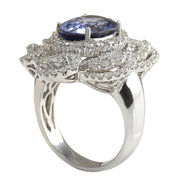 6.96 Carat Natural Ceylon Sapphire 14K White Gold Diamond Ring - Fashion Strada