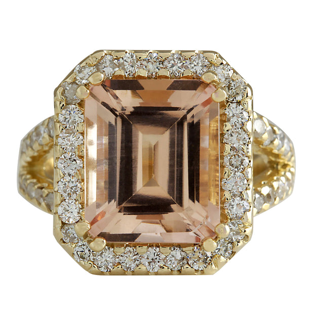 6.92 Carat Natural Morganite 14K Yellow Gold Diamond Ring - Fashion Strada