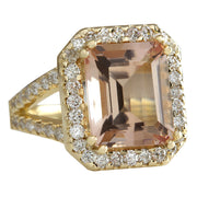 6.92 Carat Natural Morganite 14K Yellow Gold Diamond Ring - Fashion Strada