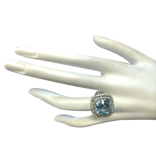 6.92 Carat Natural Aquamarine 14K White Gold Diamond Ring - Fashion Strada
