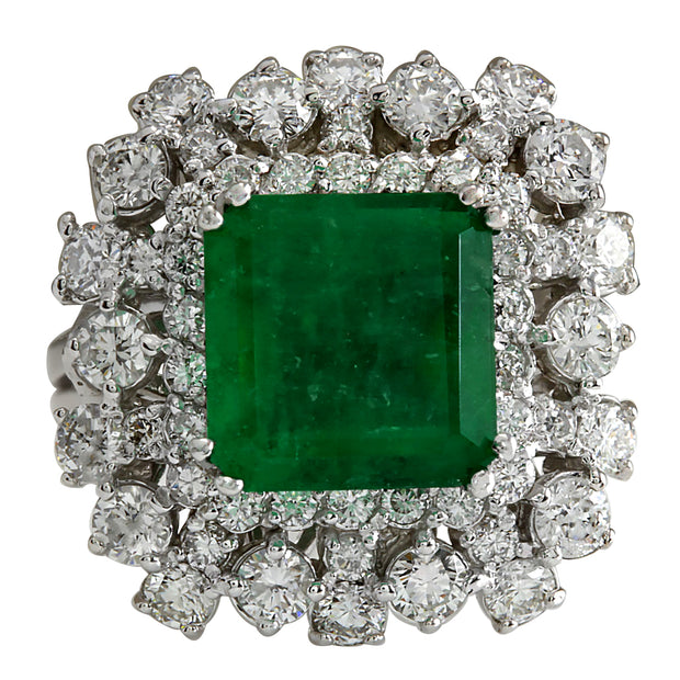 6.91 Carat Natural Emerald 14K White Gold Diamond Ring - Fashion Strada