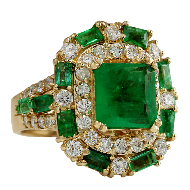6.90 Carat Natural Emerald 14K Yellow Gold Diamond Ring - Fashion Strada