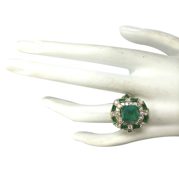 6.90 Carat Natural Emerald 14K Yellow Gold Diamond Ring - Fashion Strada