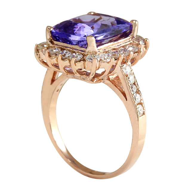 6.89 Carat Natural Tanzanite 14K Rose Gold Diamond Ring - Fashion Strada