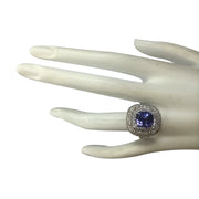 6.88 Carat Natural Tanzanite 14K White Gold Diamond Ring - Fashion Strada