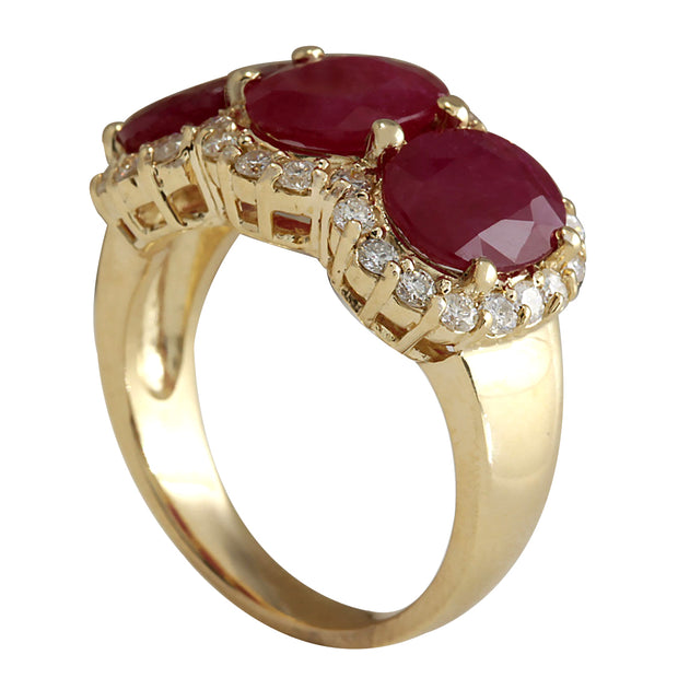 6.82 Carat Natural Ruby 14K Yellow Gold Diamond Ring - Fashion Strada