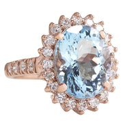 6.77 Carat Natural Aquamarine 14K Rose Gold Diamond Ring - Fashion Strada