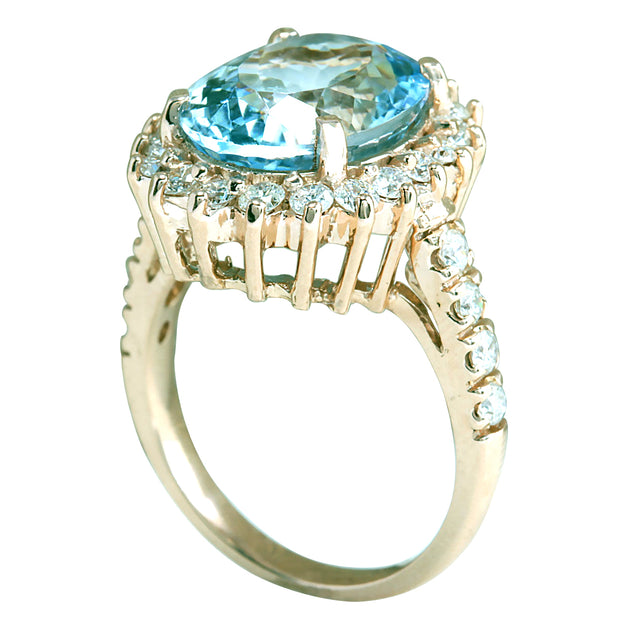 6.77 Carat Natural Aquamarine 14K Rose Gold Diamond Ring - Fashion Strada