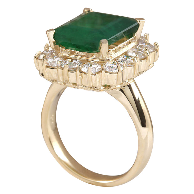 6.68 Carat Natural Emerald 14K Yellow Gold Diamond Ring - Fashion Strada
