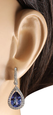 6.65 Carat Natural Tanzanite 14K White Gold Diamond Earrings - Fashion Strada