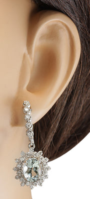 6.40 Carat Natural Aquamarine 14K White Gold Diamond Earrings - Fashion Strada