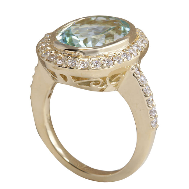 6.35 Carat Natural Aquamarine 14K Yellow Gold Diamond Ring - Fashion Strada