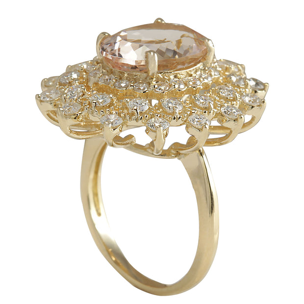 6.33 Carat Natural Morganite 14K Yellow Gold Diamond Ring - Fashion Strada
