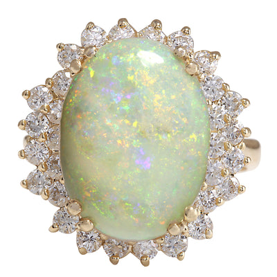 6.31 Carat Natural Opal 14K Yellow Gold Diamond Ring - Fashion Strada