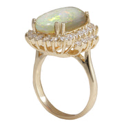 6.31 Carat Natural Opal 14K Yellow Gold Diamond Ring - Fashion Strada