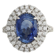 6.31 Carat Natural Ceylon Sapphire 14K White Gold Diamond Ring - Fashion Strada