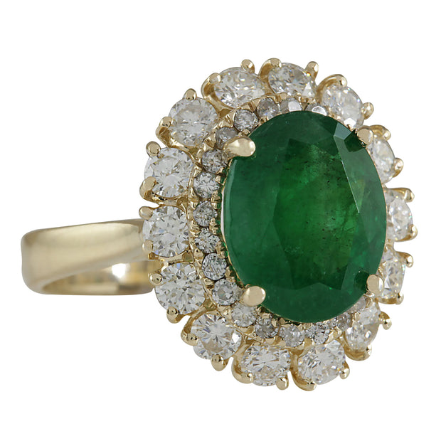 6.29 Carat Natural Emerald 14K Yellow Gold Diamond Ring - Fashion Strada