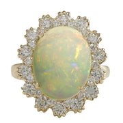 6.26 Carat Natural Opal 14K Yellow Gold Diamond Ring - Fashion Strada