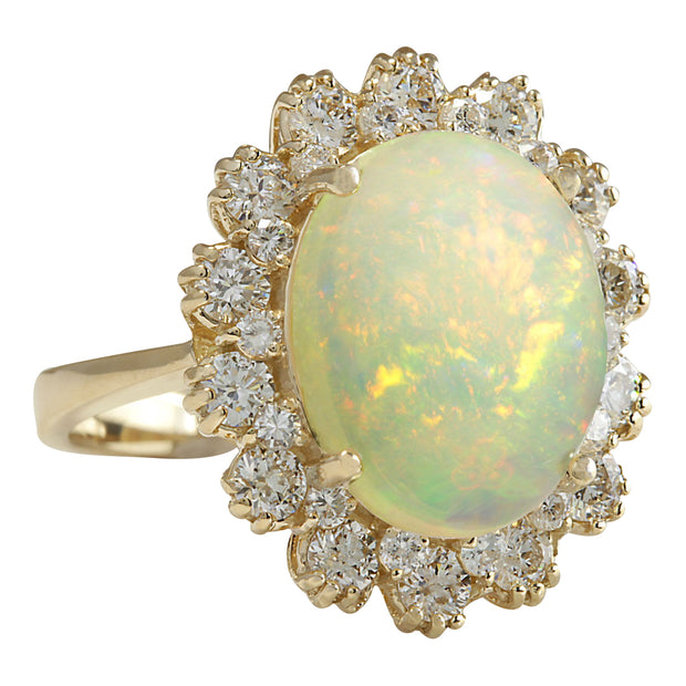 6.26 Carat Natural Opal 14K Yellow Gold Diamond Ring - Fashion Strada