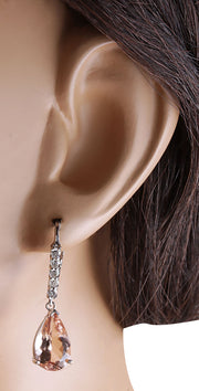 6.25 Carat Natural Morganite 14K White Gold Diamond Earrings - Fashion Strada