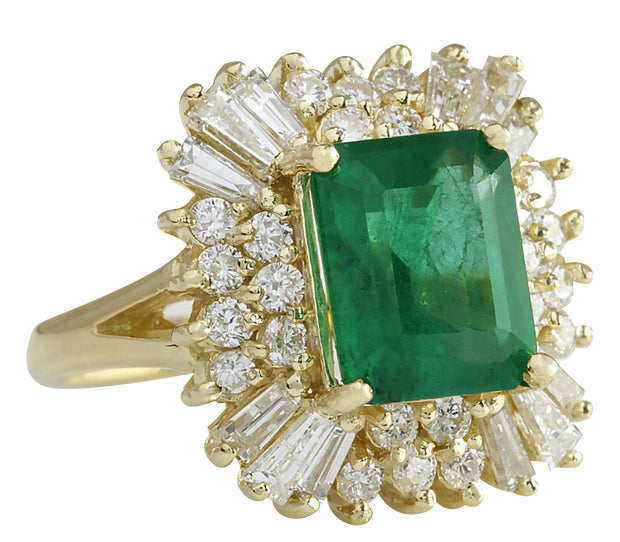 6.11 Carat Natural Emerald 14K Yellow Gold Diamond Ring - Fashion Strada