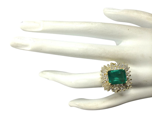 6.11 Carat Natural Emerald 14K Yellow Gold Diamond Ring - Fashion Strada