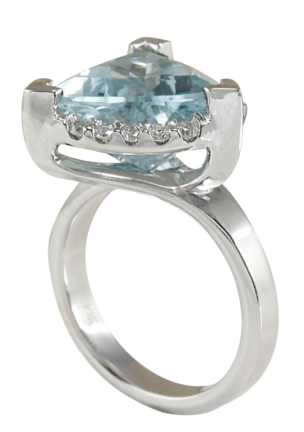 6.09 Carat Natural Aquamarine 14K White Gold Diamond Ring - Fashion Strada